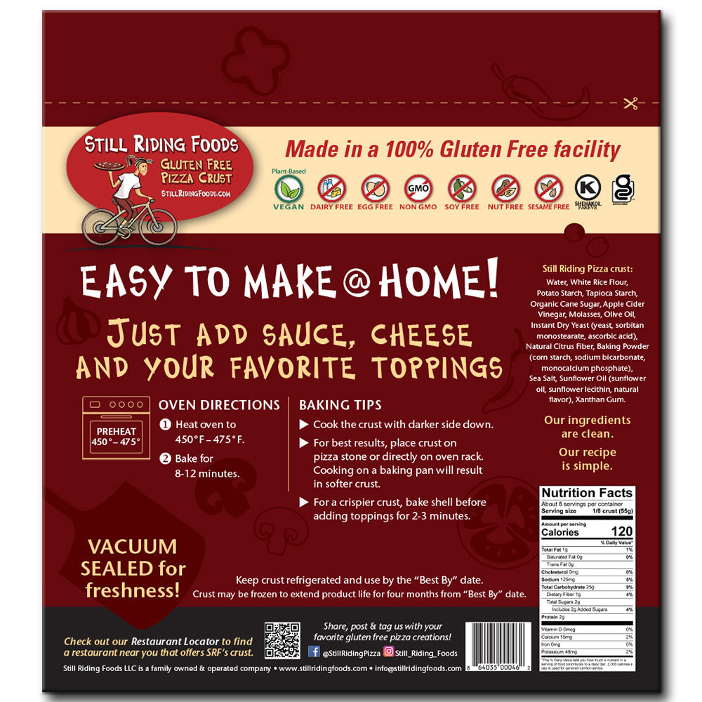 Still Riding Foods Gluten Free Pizza Crust (6 pack, 12 inch)