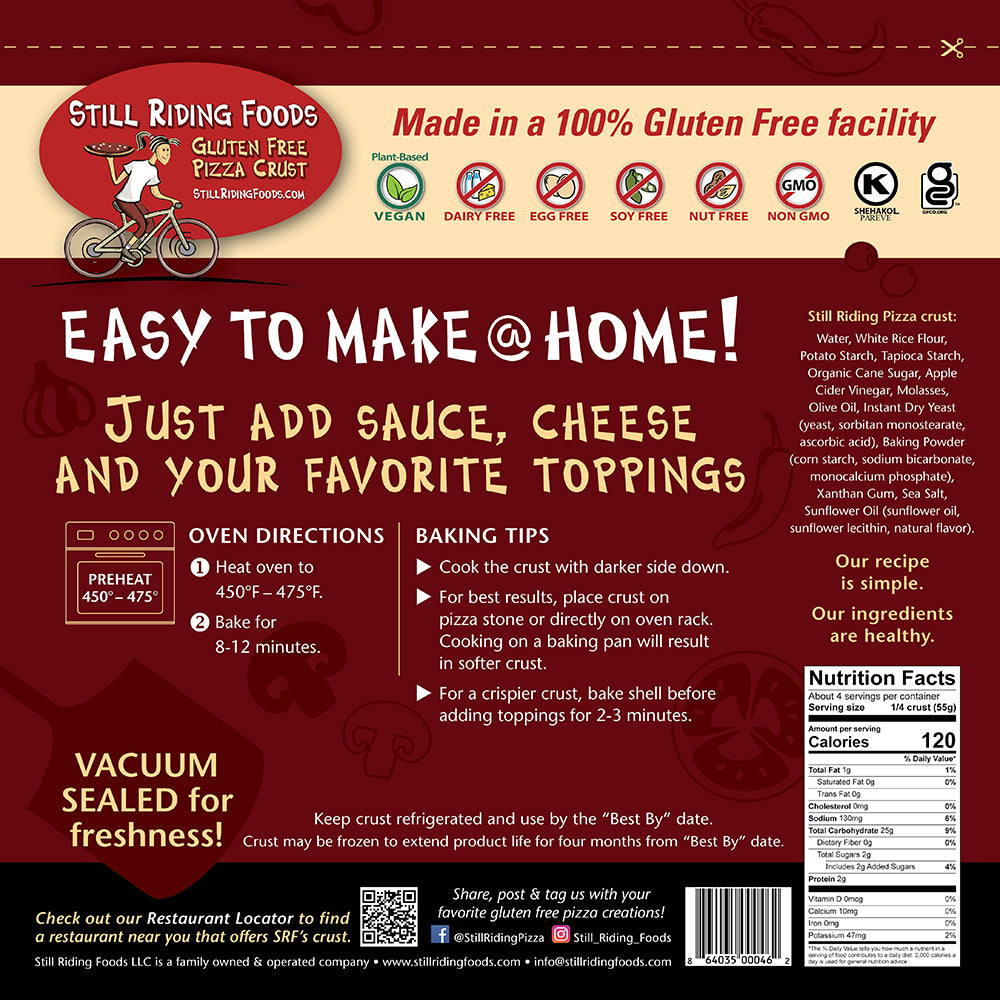 Still Riding Foods Gluten Free Pizza Crust (6 pack, 9 inch)